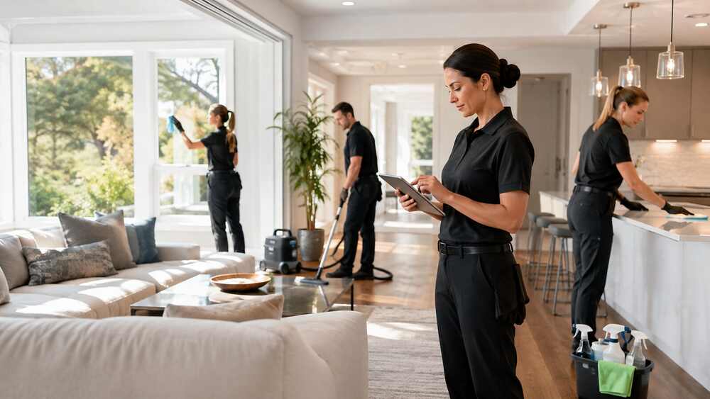 Cleaning field service team using The AC People operations platform