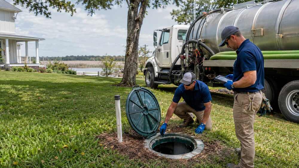 Septic field service team using The AC People operations platform